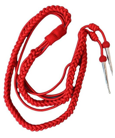 Aiguillette Red Silky with Silver tags Bands Army R1426